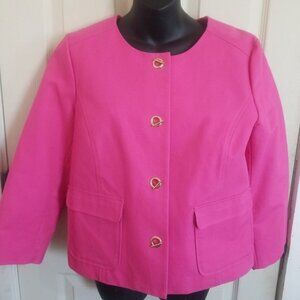 Dana Buchman Hot Pink Cotton Toggle Blazer Jacket Zebra Lining Size 12
